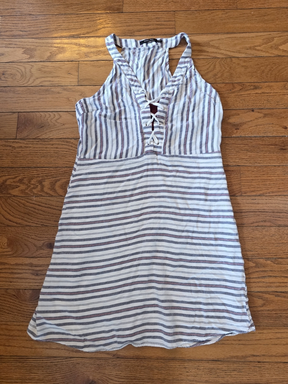 Doe & Rae White and Gray Striped Mini Dress